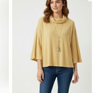 WHO WEAR WHAT WHEN WHERE W5 Yellow Stripe Bell Sleeve Knit Top NWT